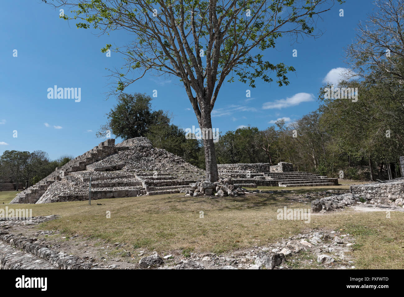 Ruines de l'ancienne ville maya de Edzna près de Campeche, Mexique Banque D'Images