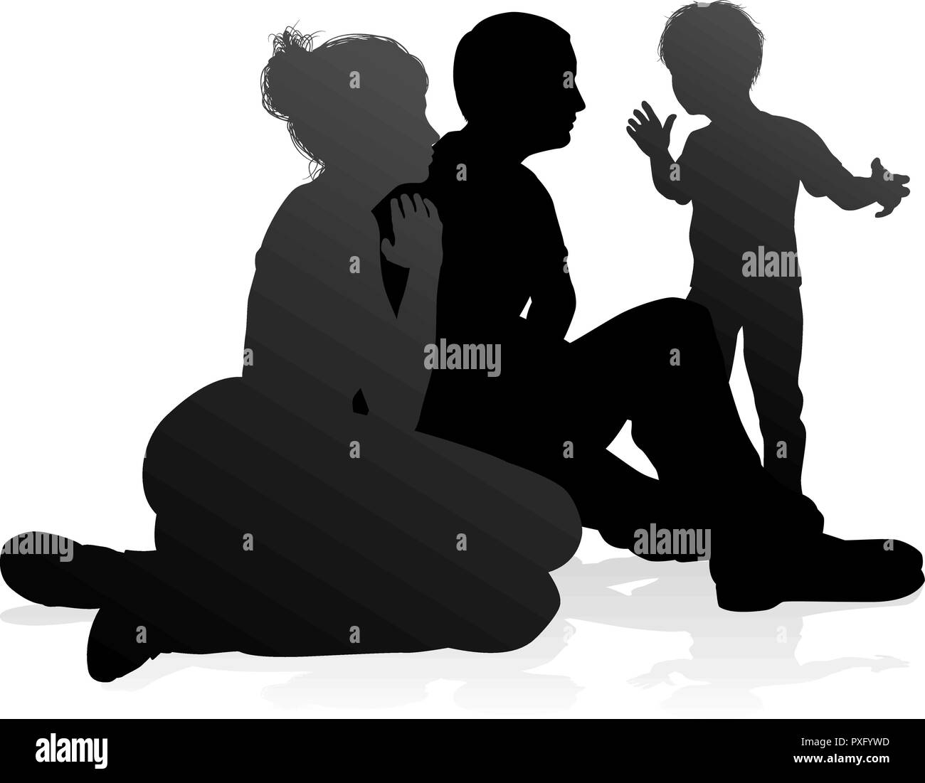 Silhouette Famille détaillée Illustration de Vecteur