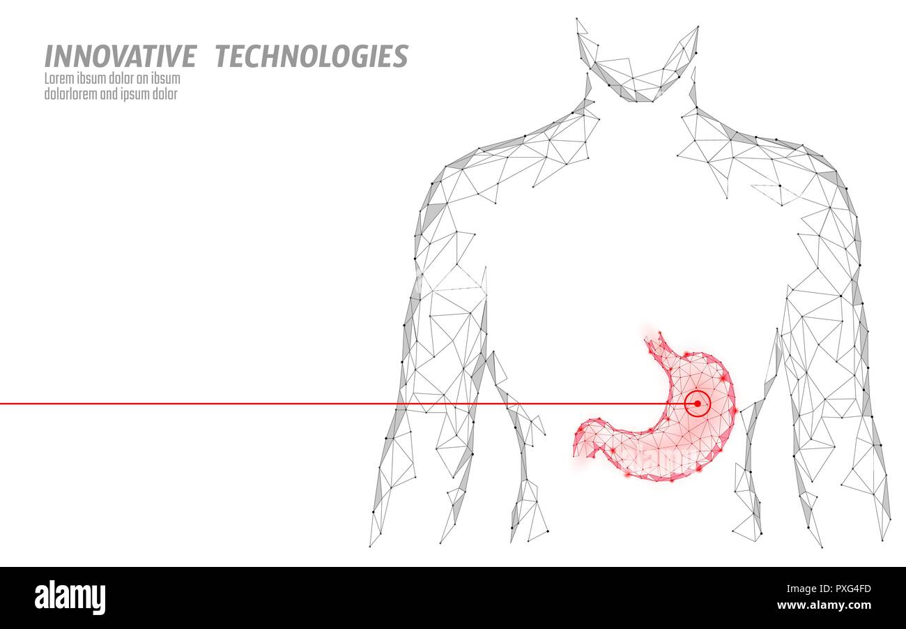 Les droits de traitement de la toxicomanie de la médecine en santé de l'estomac. La digestion interne organe. Poly bas points connectés triangle blanc gris design technologie futur vecteur de fond art illustration médecine Illustration de Vecteur