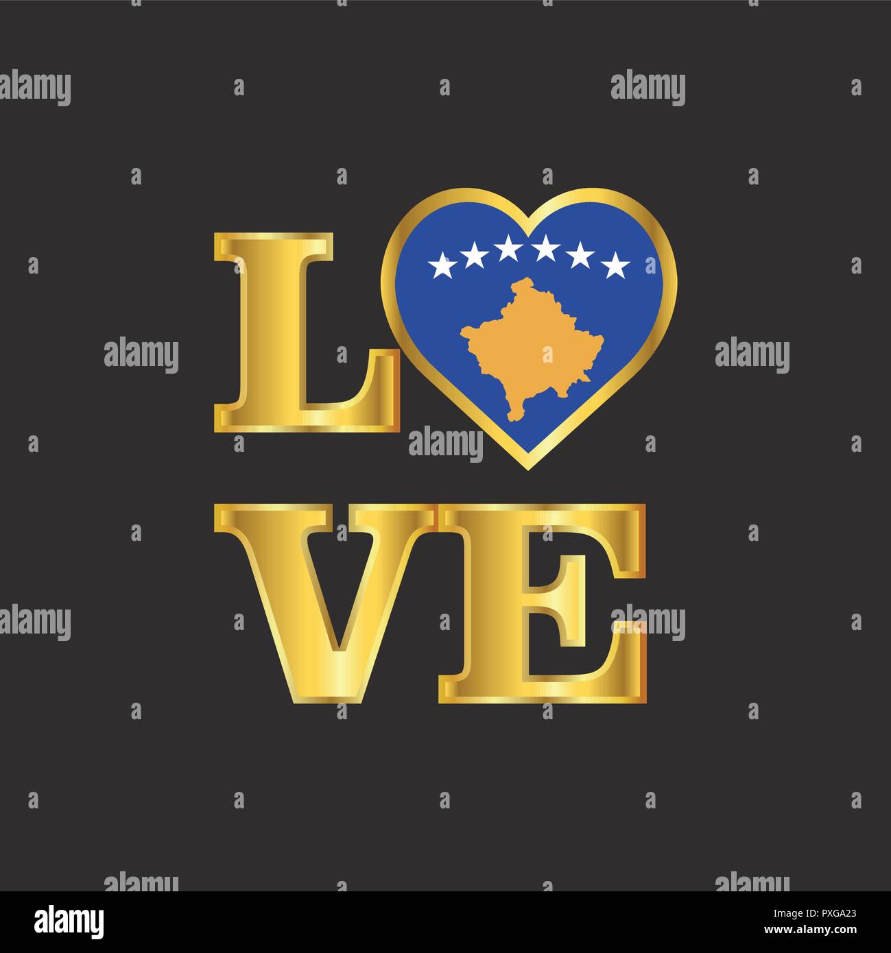 Drapeau du Kosovo amour typographie vecteur design lettrage d'Or Illustration de Vecteur