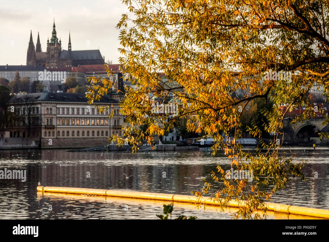 Prague rivière automne vue sur le château Prague rivière automne Banque D'Images