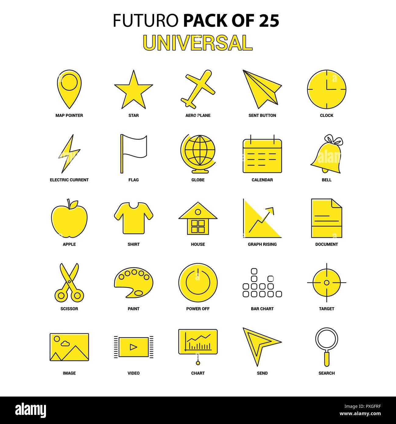 Icon Set universel. Futuro jaune Dernière conception Icon Pack Illustration de Vecteur