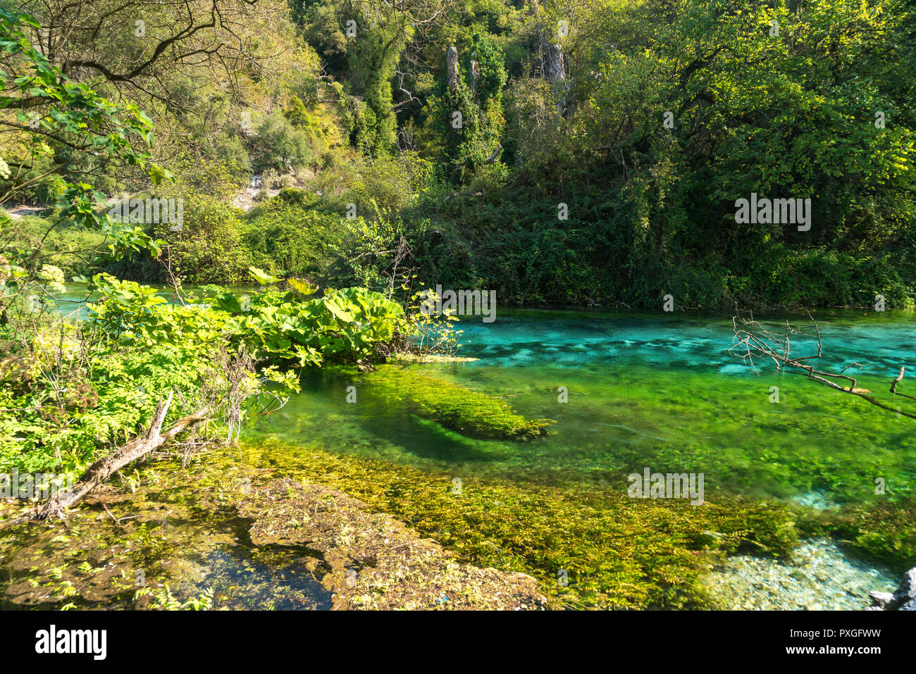 Karstquelle Syri i Kalter oder Blaues Auge, Albanien, Europa | Printemps de l'eau Tne Blue Eye Syri i Kalter, l'Albanie, de l'Europe Banque D'Images