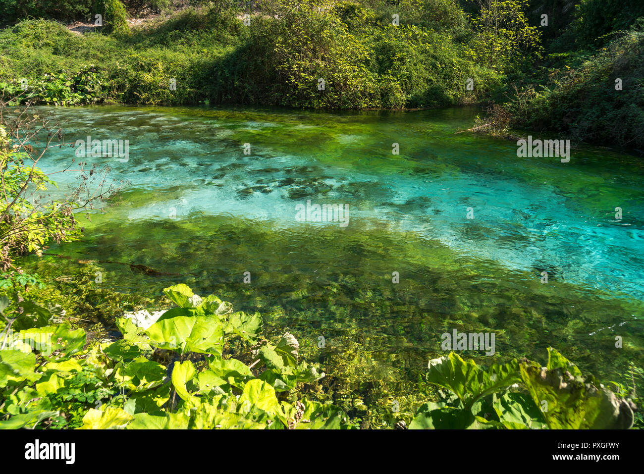 Karstquelle Syri i Kalter oder Blaues Auge, Albanien, Europa | Printemps de l'eau Tne Blue Eye Syri i Kalter, l'Albanie, de l'Europe Banque D'Images