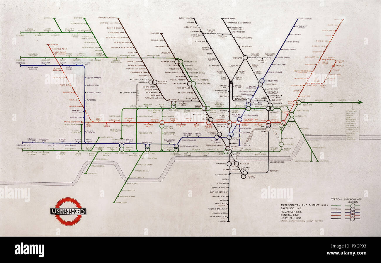 1948 Harry Beck London Underground Tube map. Banque D'Images