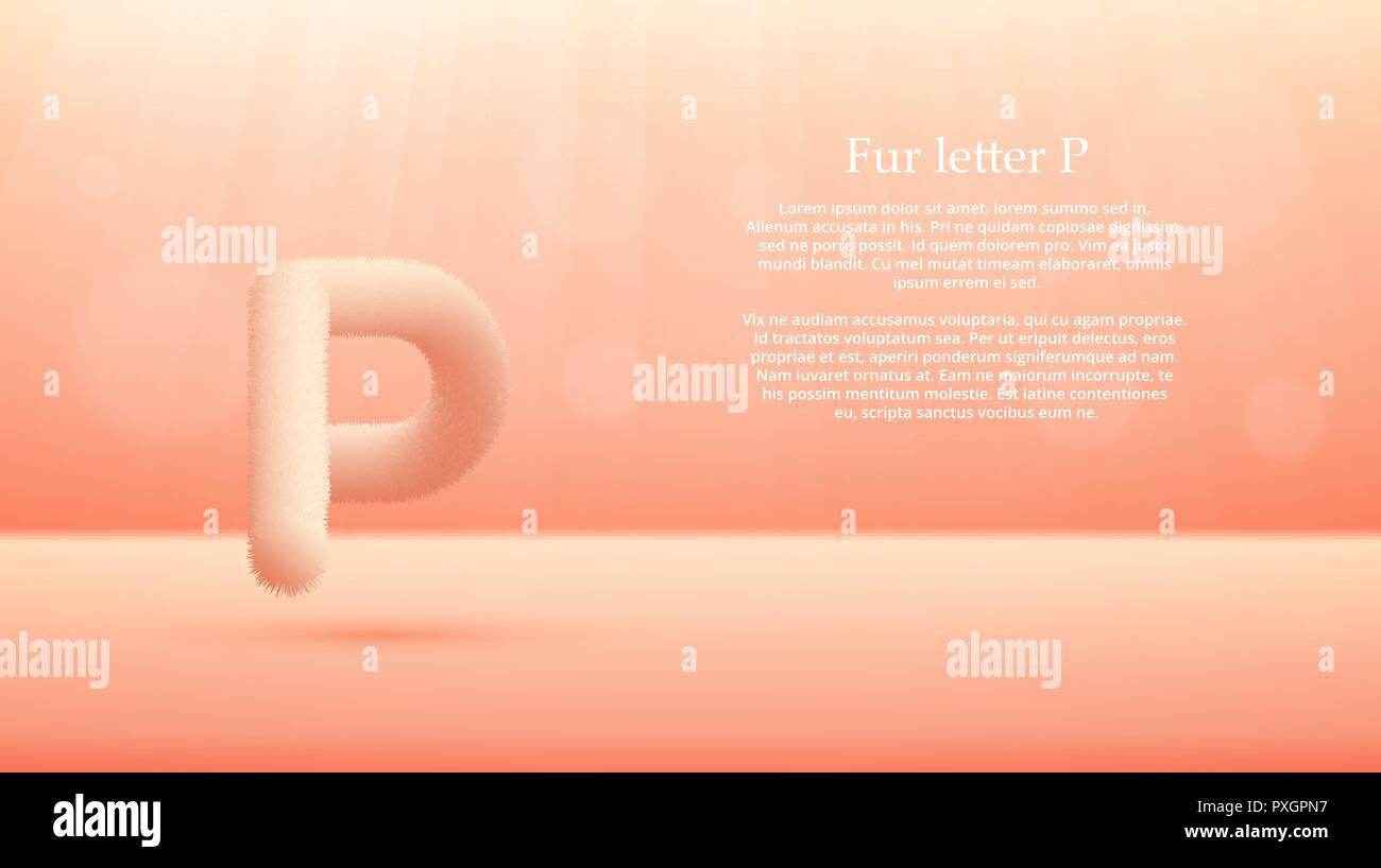 L'affichage des produits ou la publicité modèle concept. Illustration Vecteur de fourrure lettre P sur peach color gradient background studio pour votre conception Illustration de Vecteur