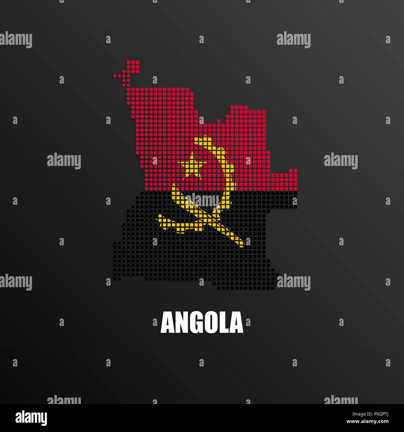 Illustration Vecteur de résumé carte demi-teinte de l'Angola a fait des pixels carrés avec les couleurs du drapeau national angolais pour votre graphique et web design Illustration de Vecteur