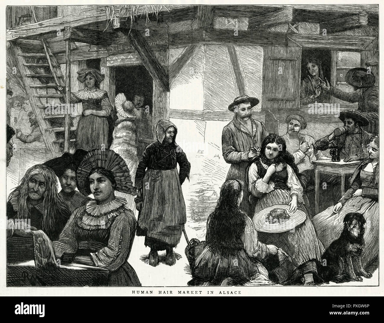 Marché des cheveux humains en Alsace 1871 Banque D'Images