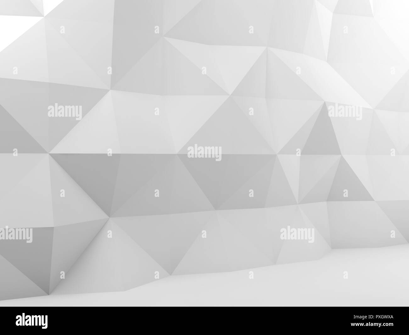 Résumé de l'intérieur blanc avec motif poly faible sur le mur, illustration 3D render Banque D'Images