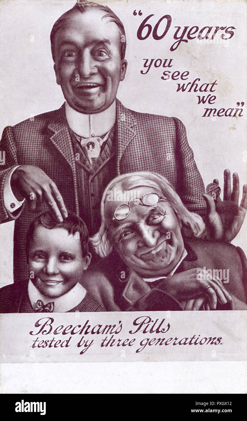 Publicité carte postale promotionnelle pour Beecham's Pills Banque D'Images