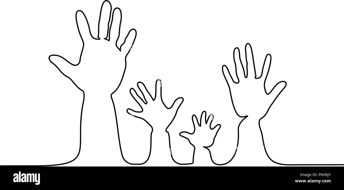 Dessin d'une ligne continue. Résumé les mains de la famille les parents et les enfants. Vector illustration Illustration de Vecteur