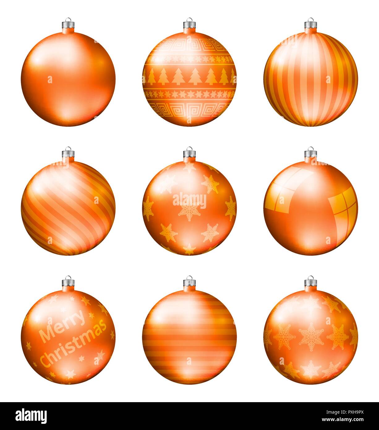 Boules de Noël orange isolé sur fond blanc. Haute qualité photoréaliste  vector set de boules de noël. Motif différent Image Vectorielle Stock -  Alamy