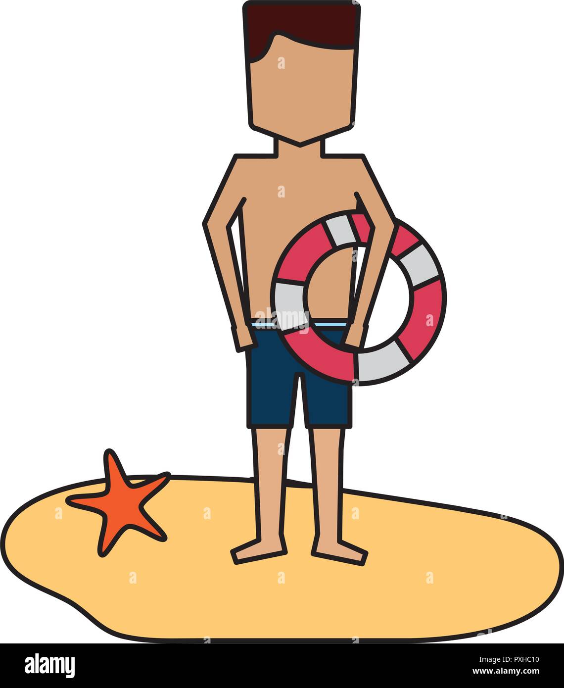 Homme Avec Bouée Sur La Plage Vecteurs Et Illustration