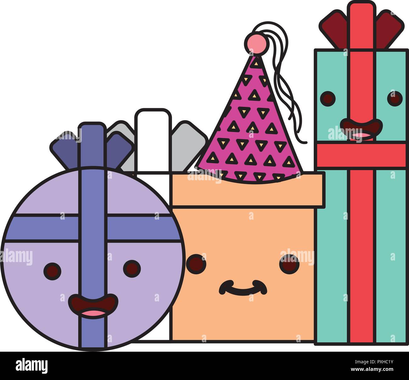 Cadeaux Anniversaire Kawaii Cartoon Image Vectorielle Stock Alamy