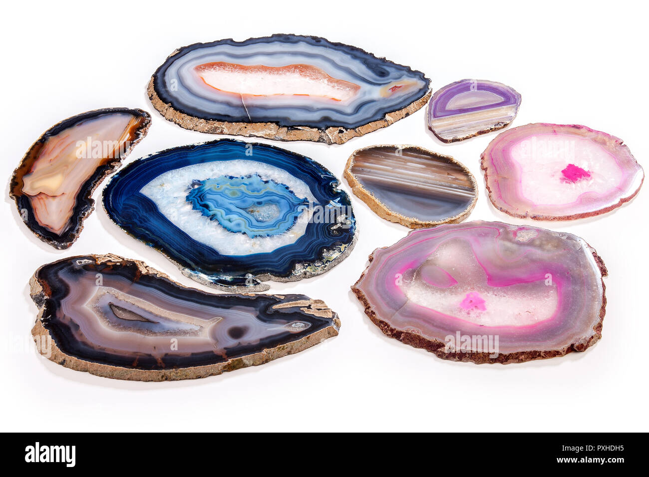 Collection d'agates sur fond blanc Banque D'Images