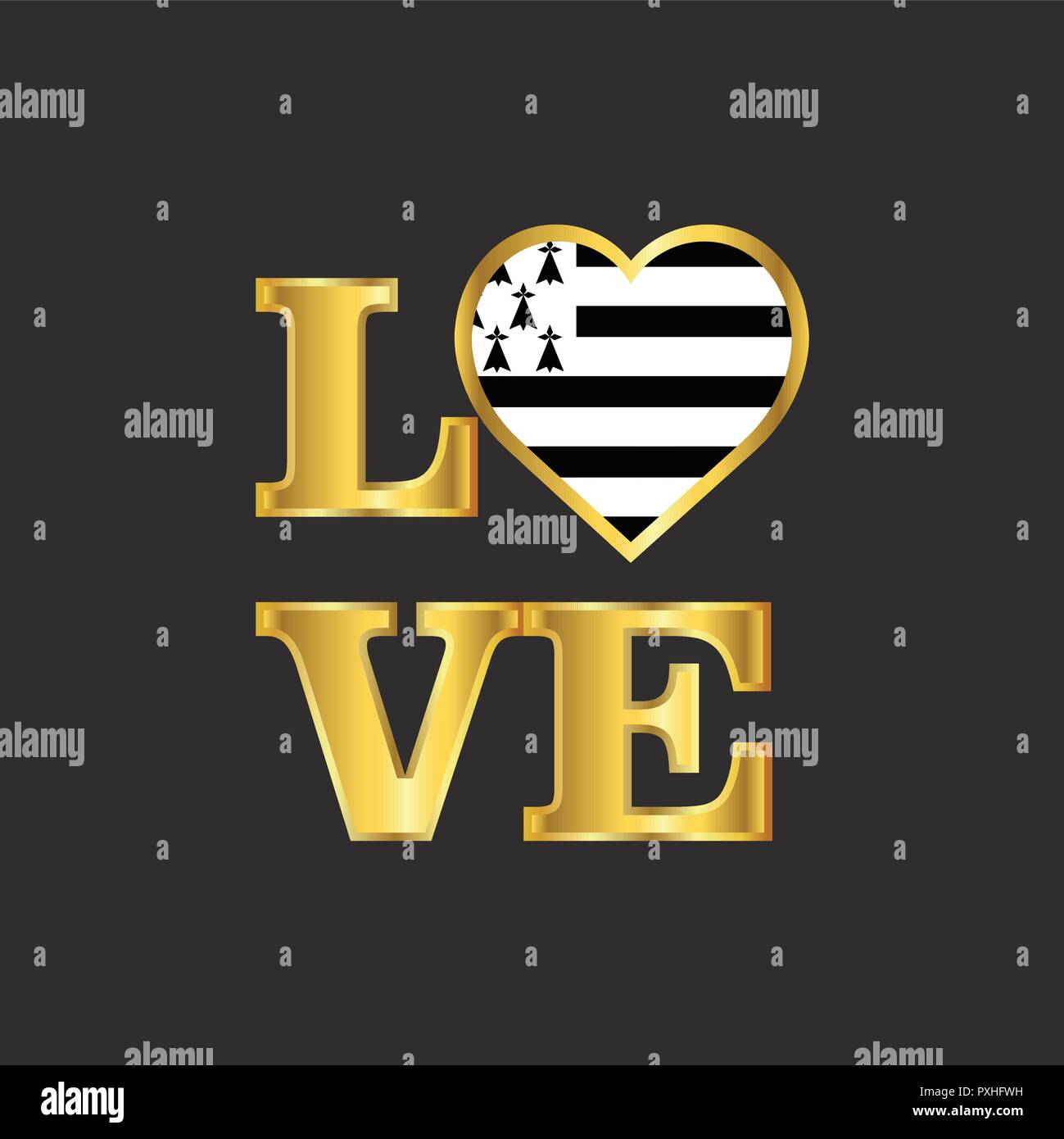 Amour Bretagne typographie vecteur de conception du drapeau lettres d'Or Illustration de Vecteur
