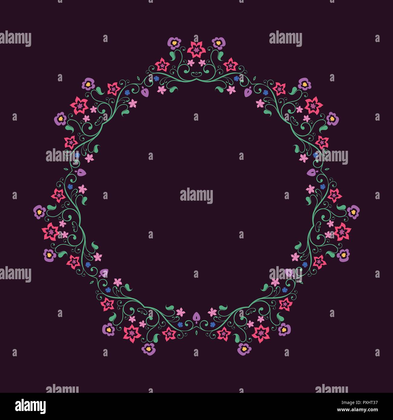 Cadre rond éléments floraux. Mandala frontière. Illustration de Vecteur