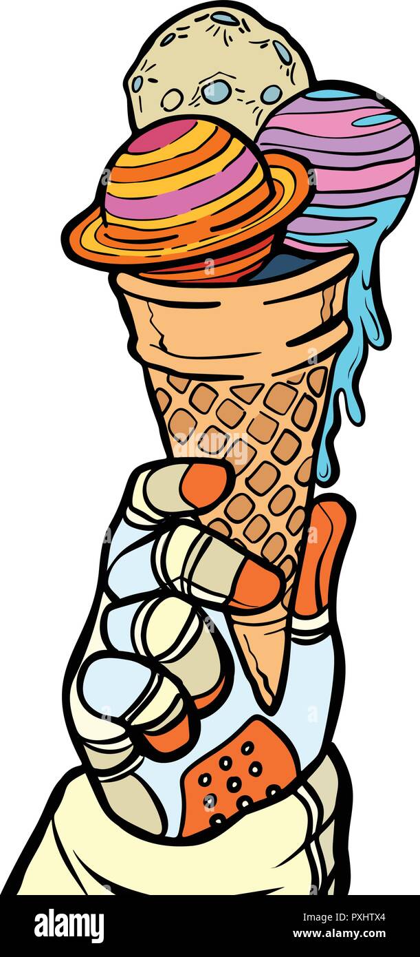L'univers de l'astronaute détient dans ses mains comme la crème glacée Illustration de Vecteur
