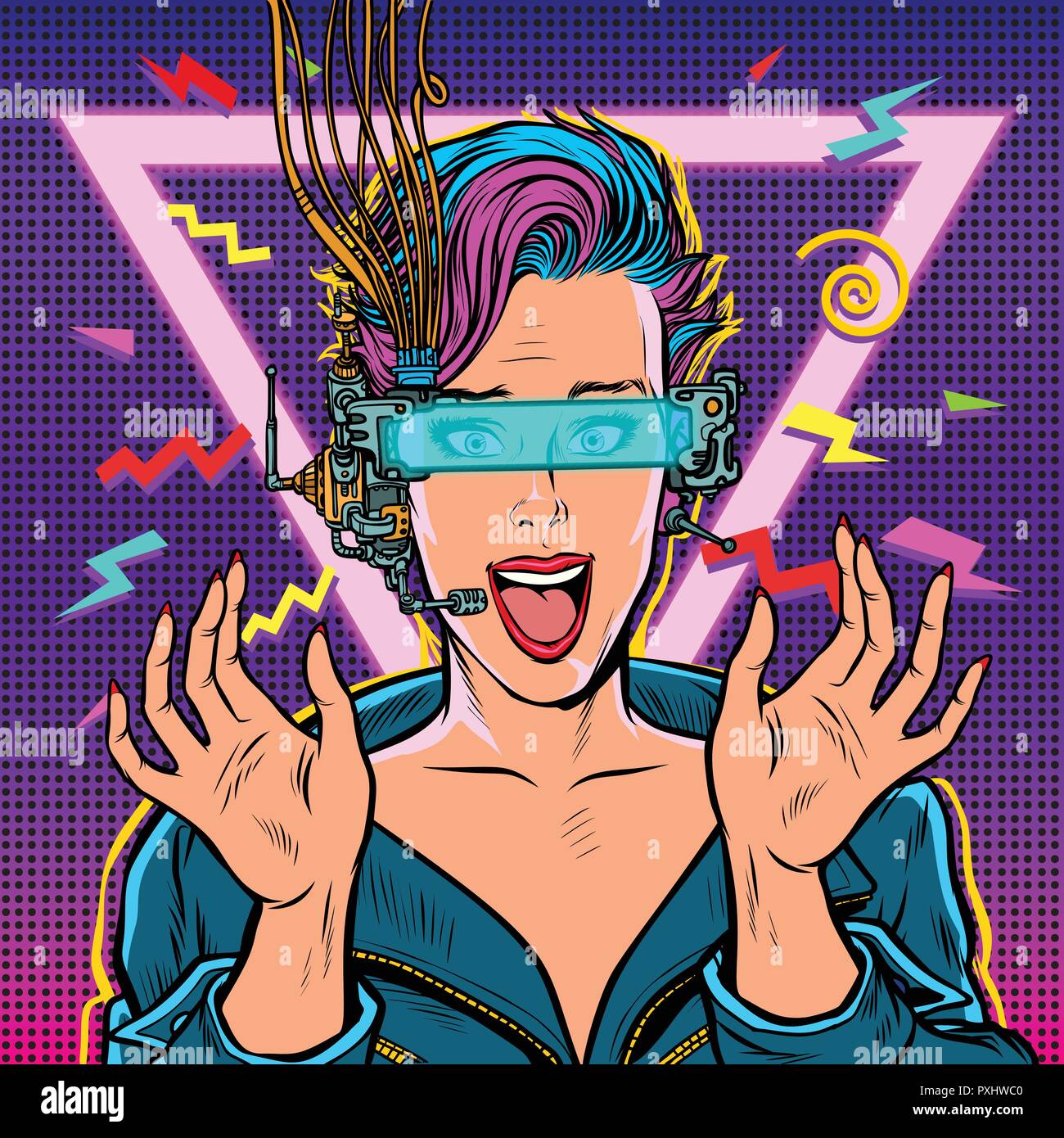 Femme joyeuse dans lunettes VR Illustration de Vecteur