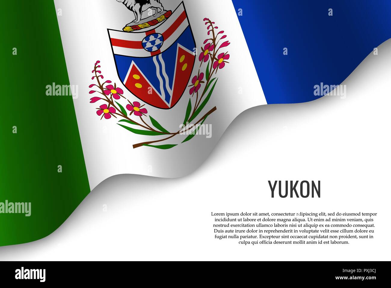 Waving Flag du Yukon est une région du Canada sur fond transparent. Modèle pour une bannière ou un poster. Illustration de Vecteur