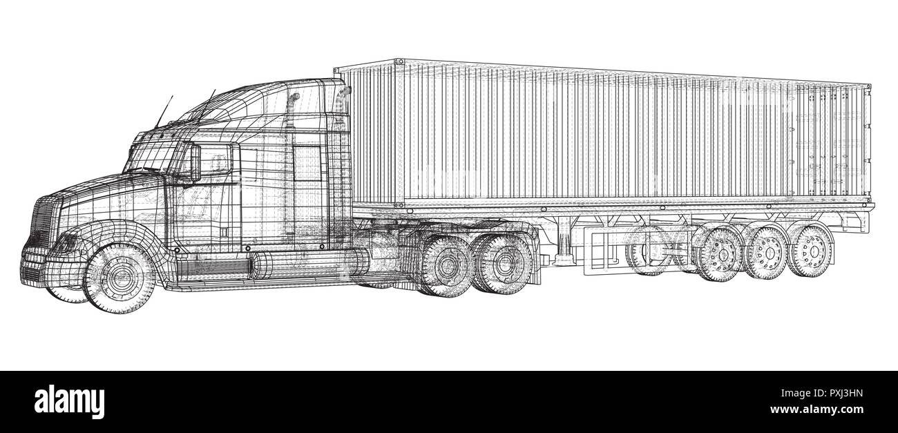 Camion remorque modèle. Wire-frame. Format EPS10. Le rendu 3D de vecteur Illustration de Vecteur