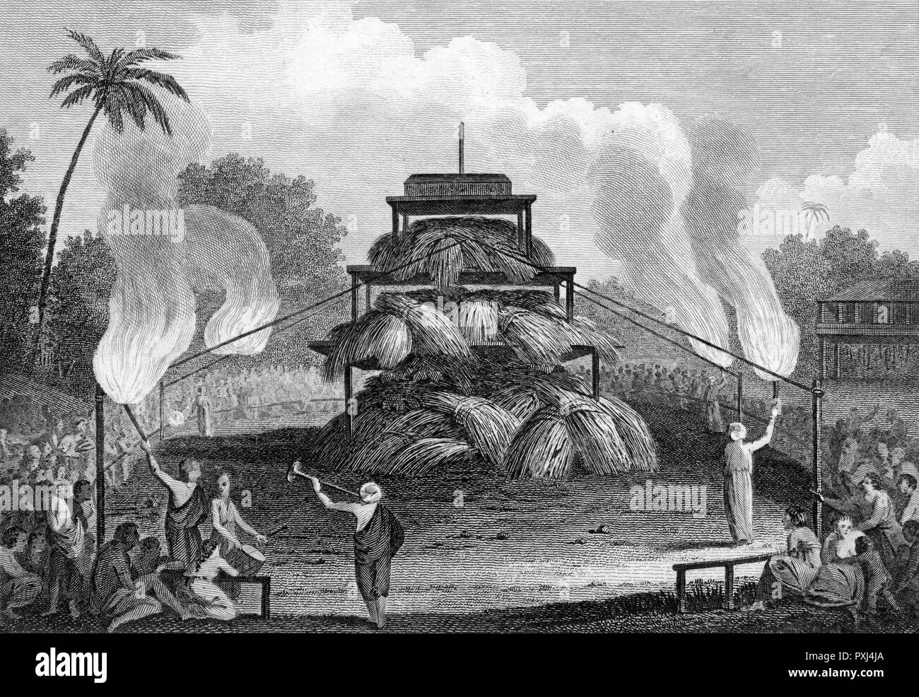 La cérémonie funéraire d'un TALAPOIN, un moine bouddhiste birman Date : vers 1830 Banque D'Images