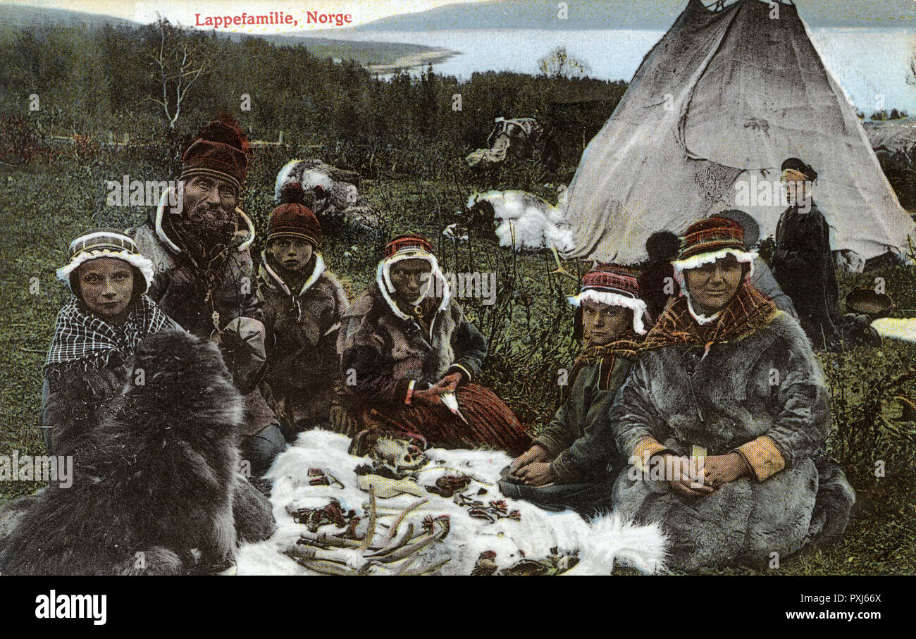 Famille sami, Norvège. Banque D'Images