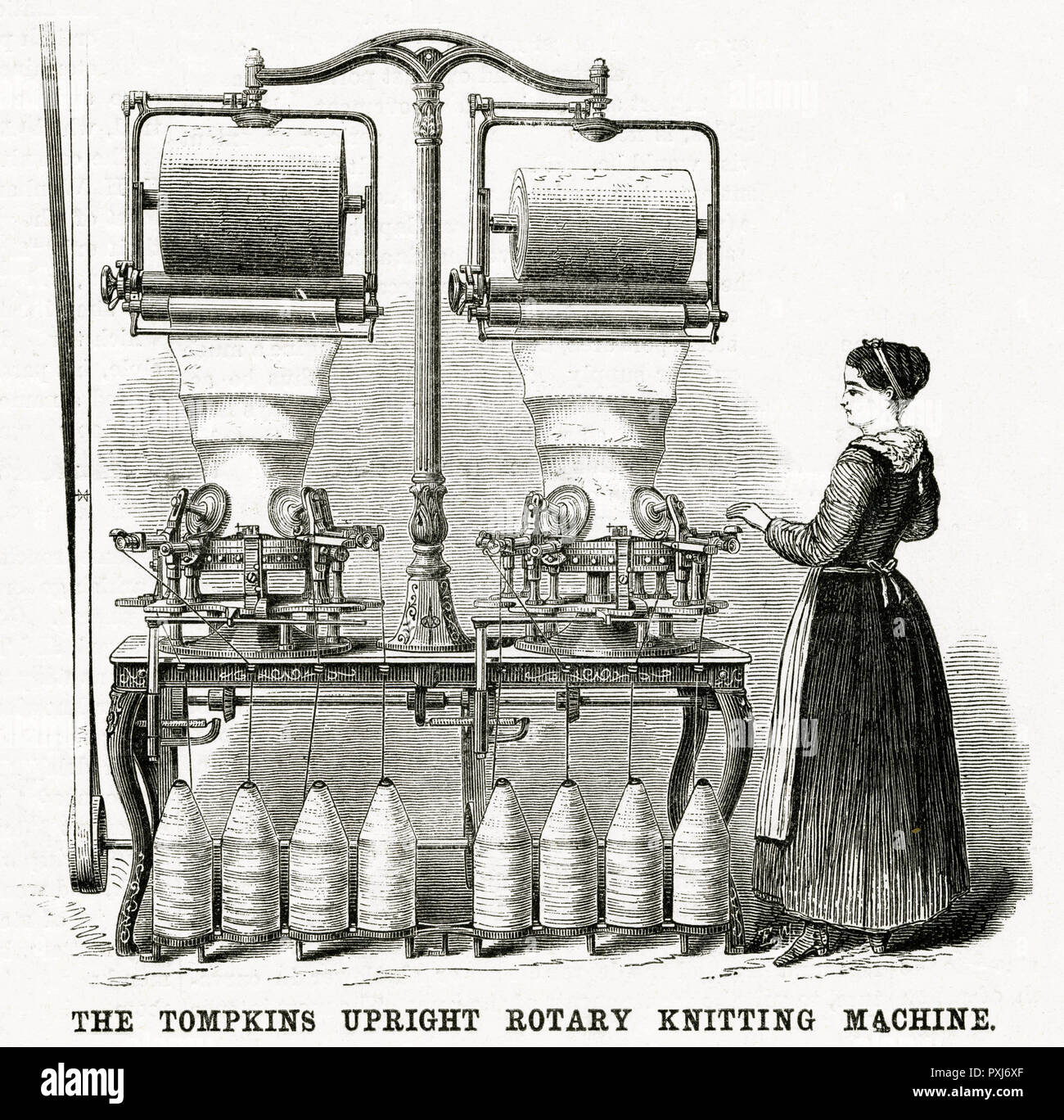 Machine à tricoter rotative verticale Tompkins 1875 Banque D'Images