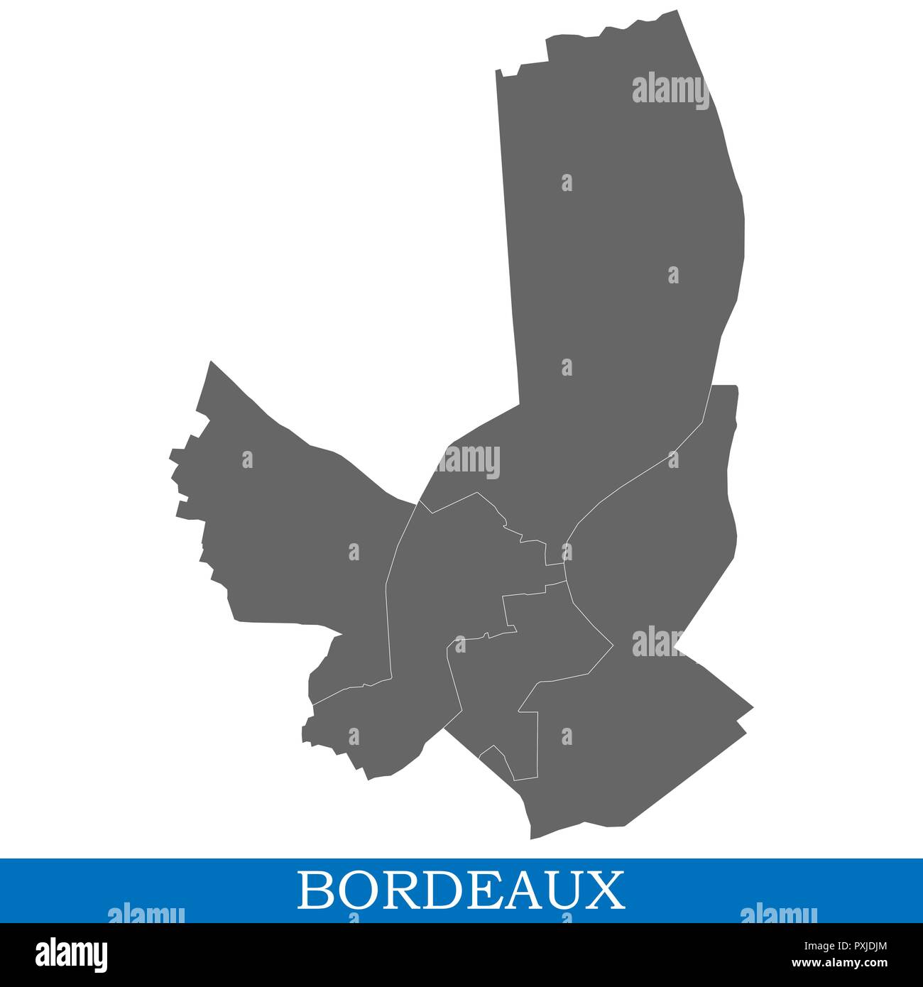 Carte de haute qualité de Bordeaux est une ville de France, et les frontières des districts Illustration de Vecteur