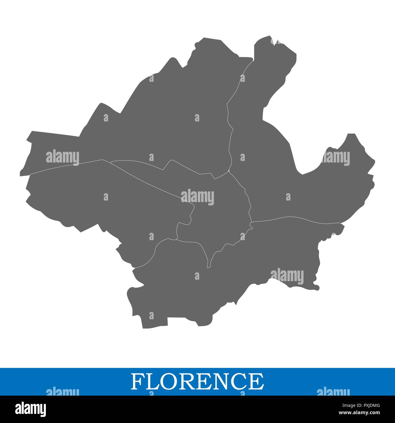 Carte de haute qualité de Florence est une ville d'Italie, et les frontières des districts Illustration de Vecteur