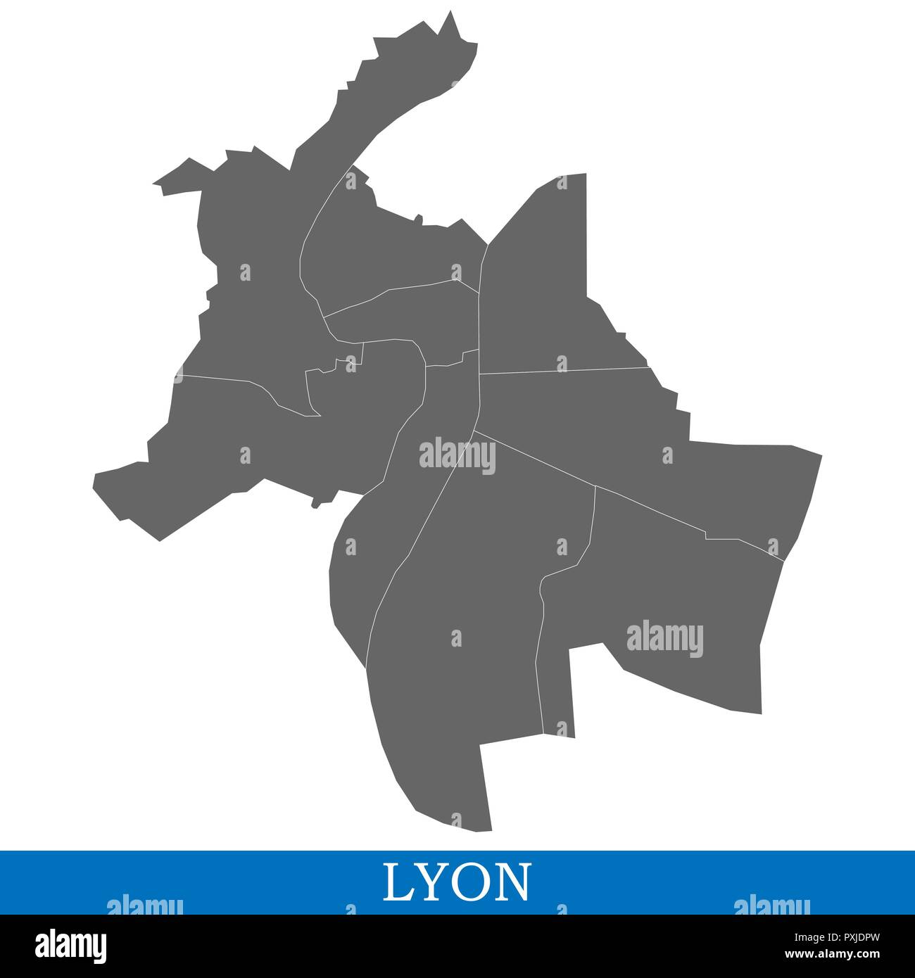 Carte de haute qualité de Lyon est une ville de France, et les frontières des districts Illustration de Vecteur