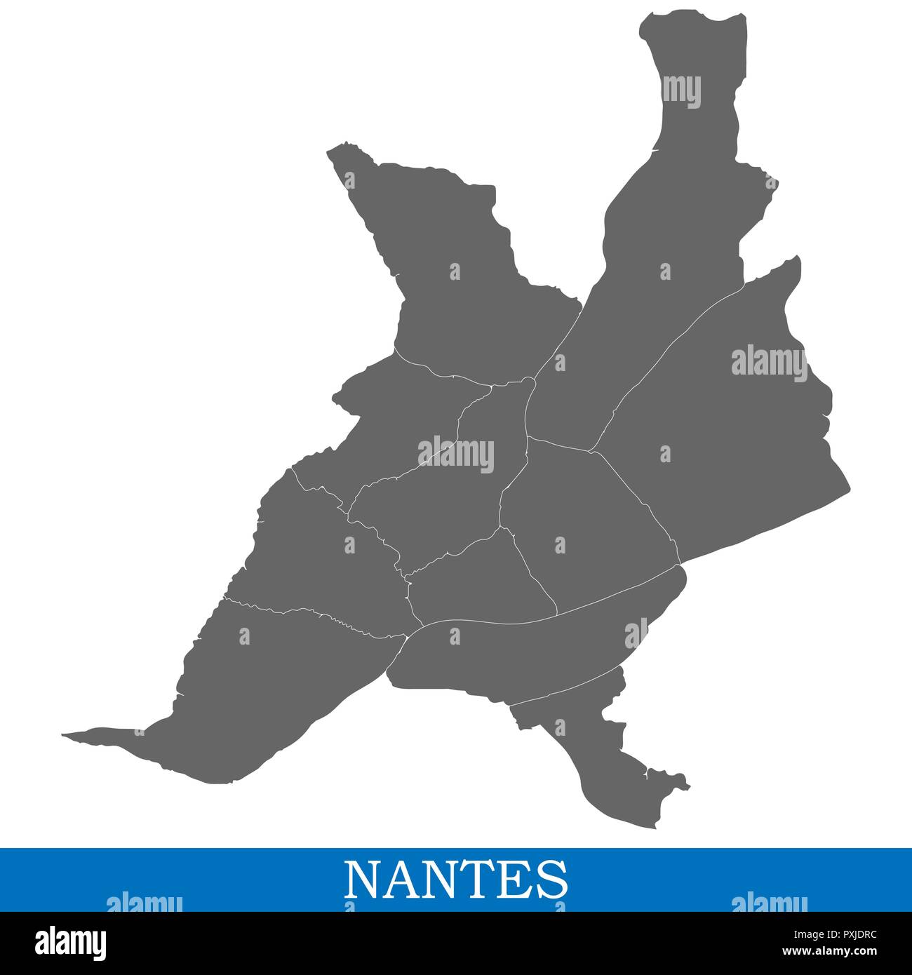 Carte de haute qualité de Nantes est une ville de France, et les frontières des districts Illustration de Vecteur
