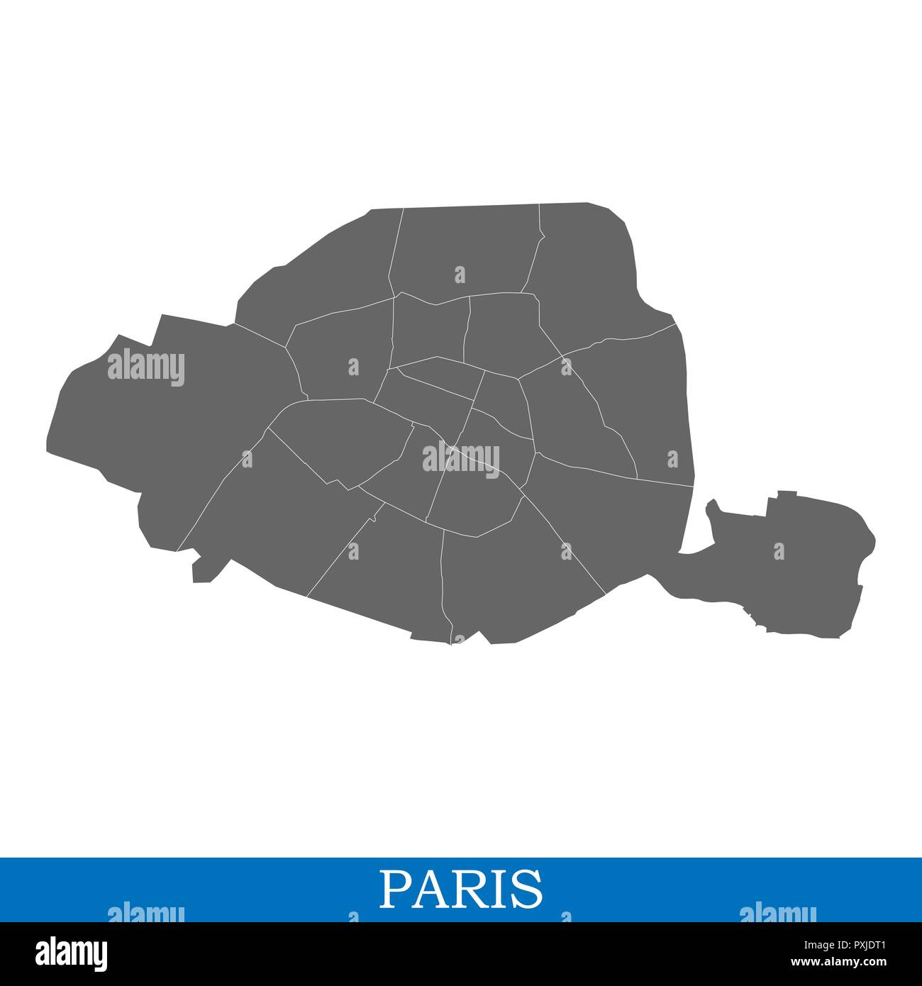 Plan de Paris de haute qualité est une ville de France, et les frontières des districts Illustration de Vecteur