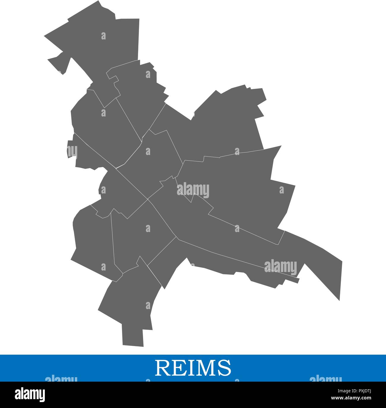 Carte de haute qualité de Reims est une ville de France, et les frontières des districts Illustration de Vecteur