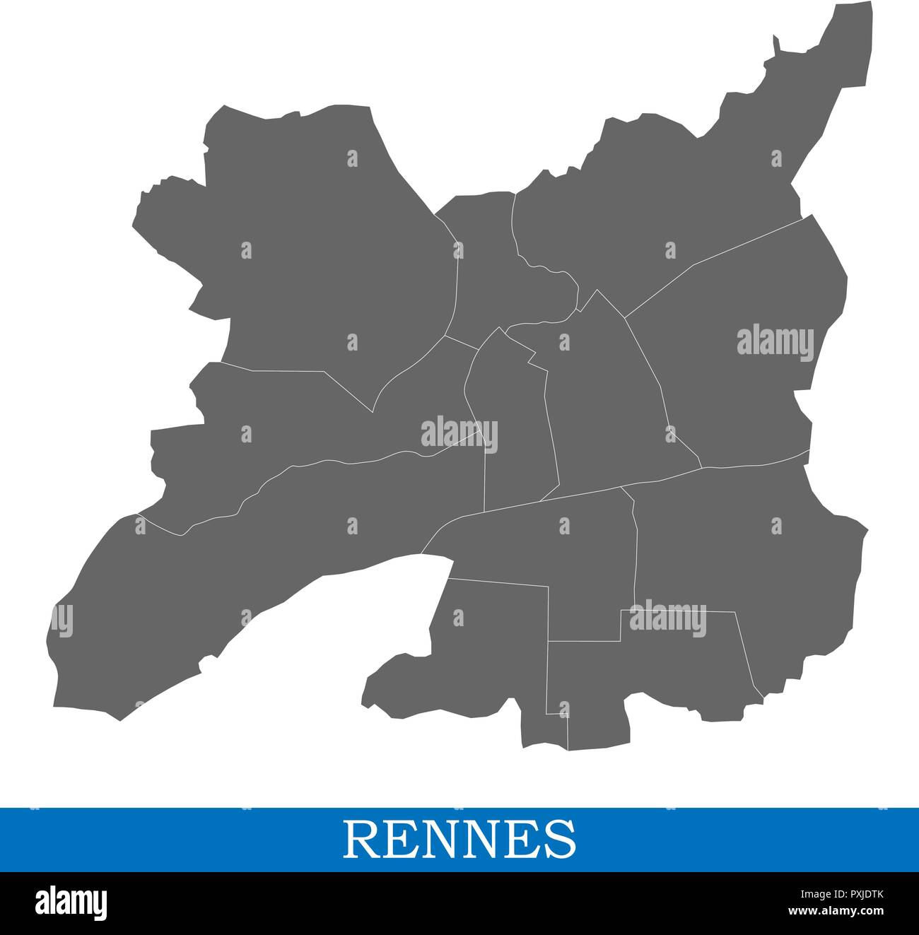 Carte de haute qualité de Rennes est une ville de France, et les frontières des districts Illustration de Vecteur