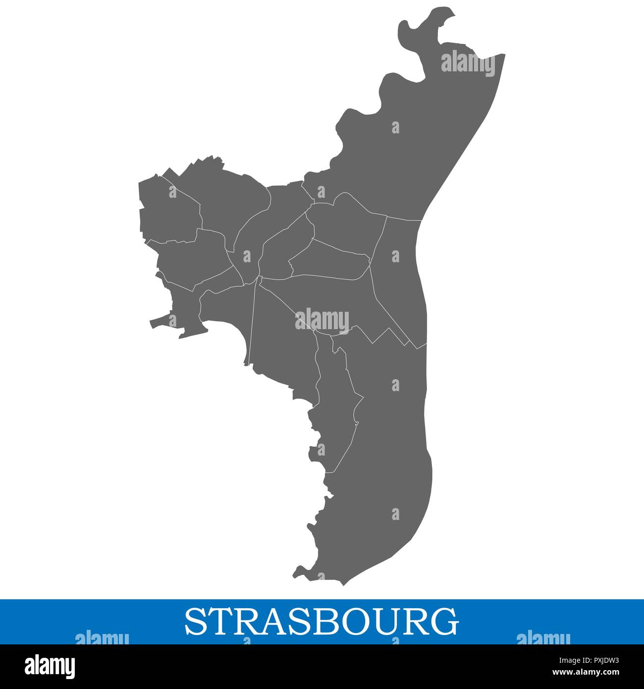 Carte de haute qualité de Strasbourg est une ville de France, et les frontières des districts Illustration de Vecteur