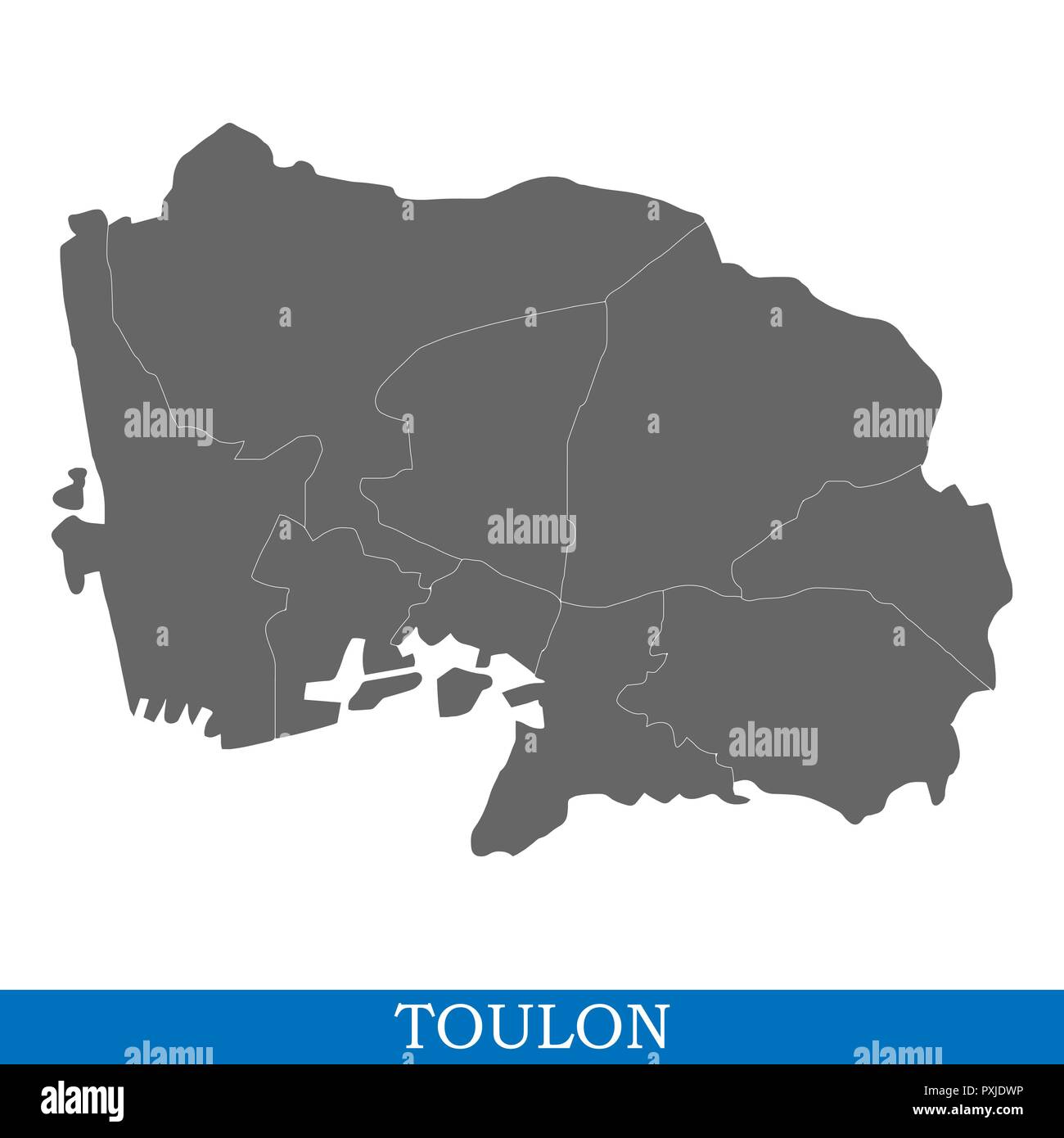 Carte de haute qualité de Toulon est une ville de France, et les frontières des districts Illustration de Vecteur