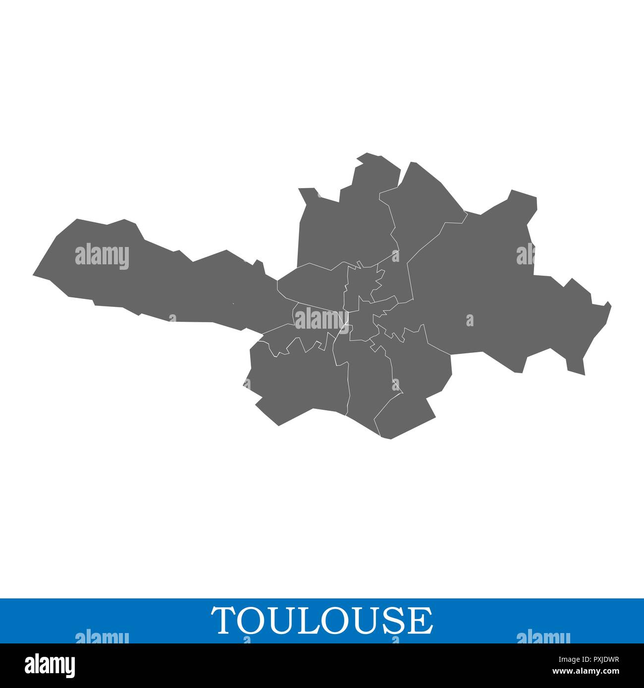Carte de haute qualité de Toulouse est une ville de France, et les frontières des districts Illustration de Vecteur