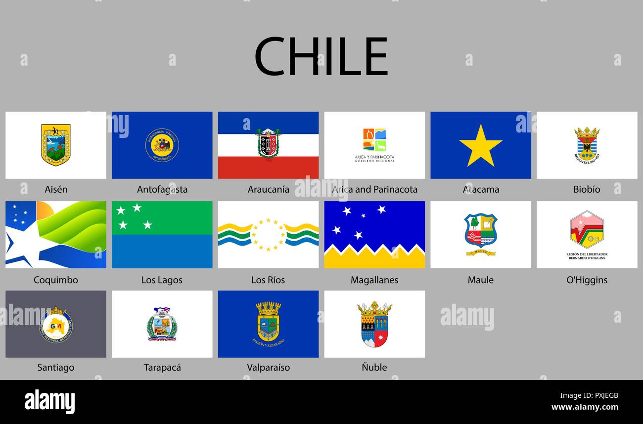 Tous les drapeaux des régions du Chili. Vector illustraion Illustration de Vecteur