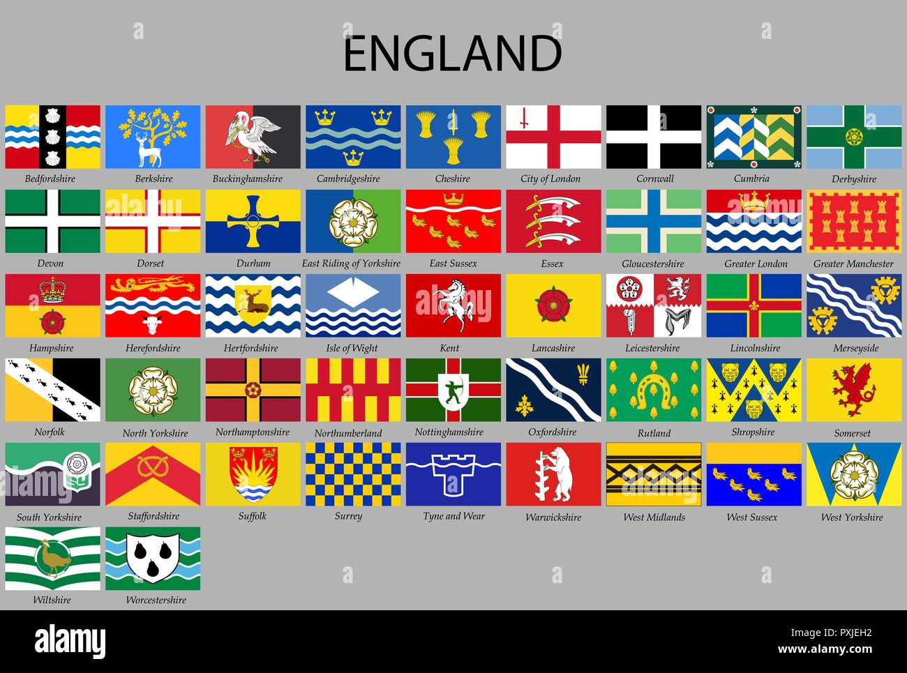 Tous les drapeaux de l'Angleterre. comtés Vector illustraion Illustration de Vecteur