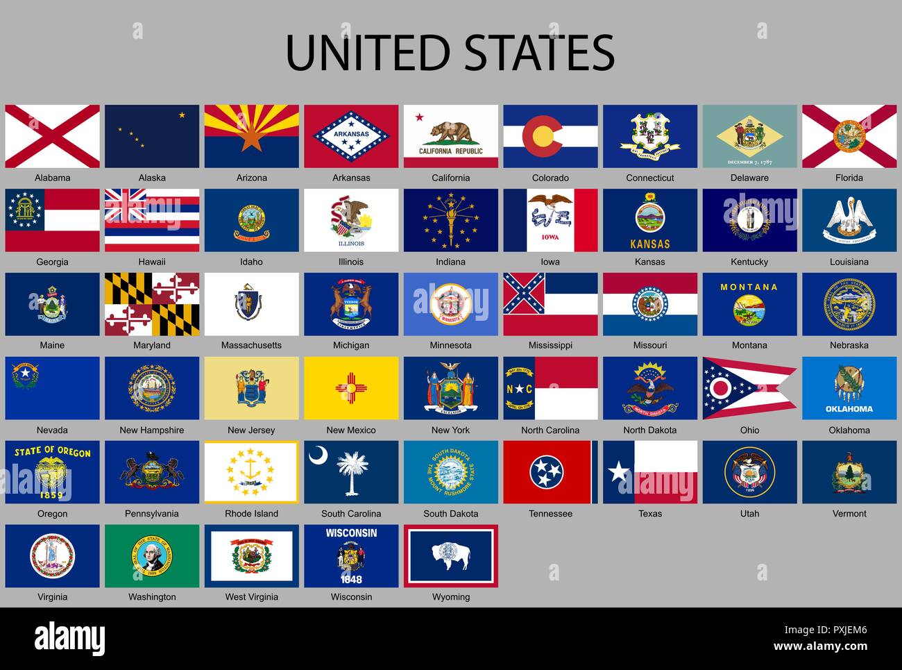 Tous les drapeaux des États des États-Unis d'Amérique Illustration de Vecteur
