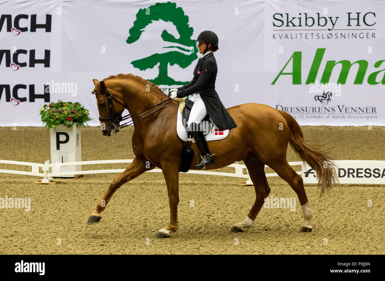 Herning, Danemark. 21 octobre, 2018. Victoria VALLENTIN du Danemark équitation Ludwig der Sonnenkoenig au cours de la FEI World Cup 2018 en dressage freestyle au Danemark. Credit : OJPHOTOS/Alamy Live News Banque D'Images