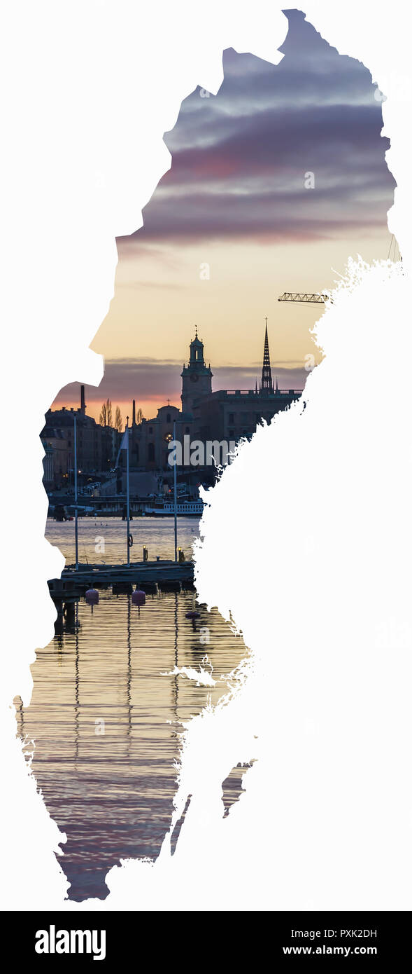 La réflexion de l'eau coucher de soleil Ciel Carte Stockholm Suède Banque D'Images