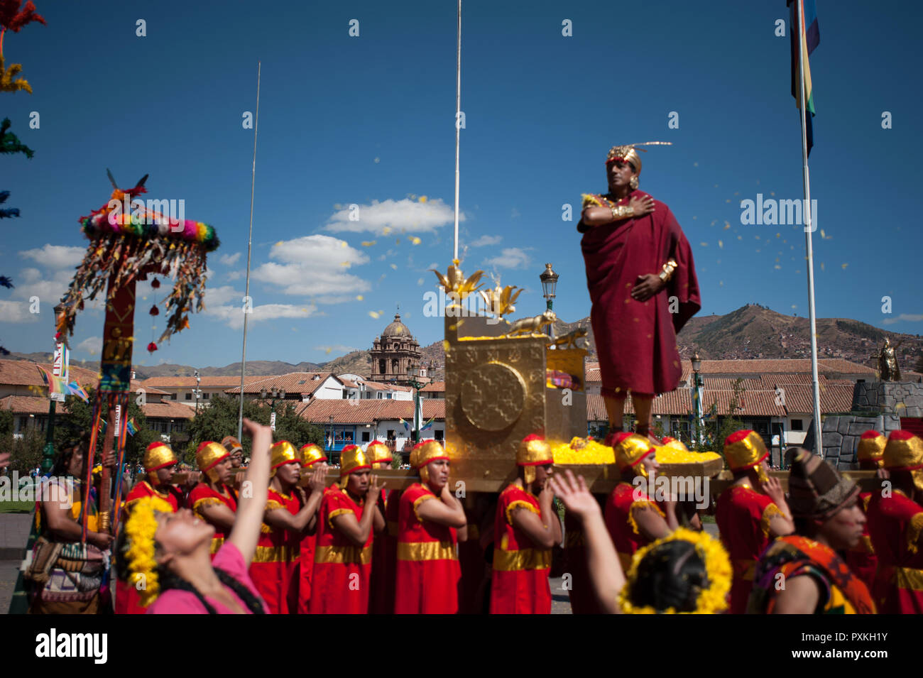 Durant la célébration de l'Inti Raymi. L'étape 2. Grand'Place (Plaza mayor) Banque D'Images