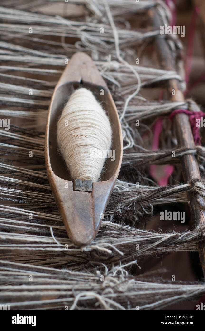 Pamparomas, Ancash, Pérou. Artisanat traditionnel, la broche Banque D'Images