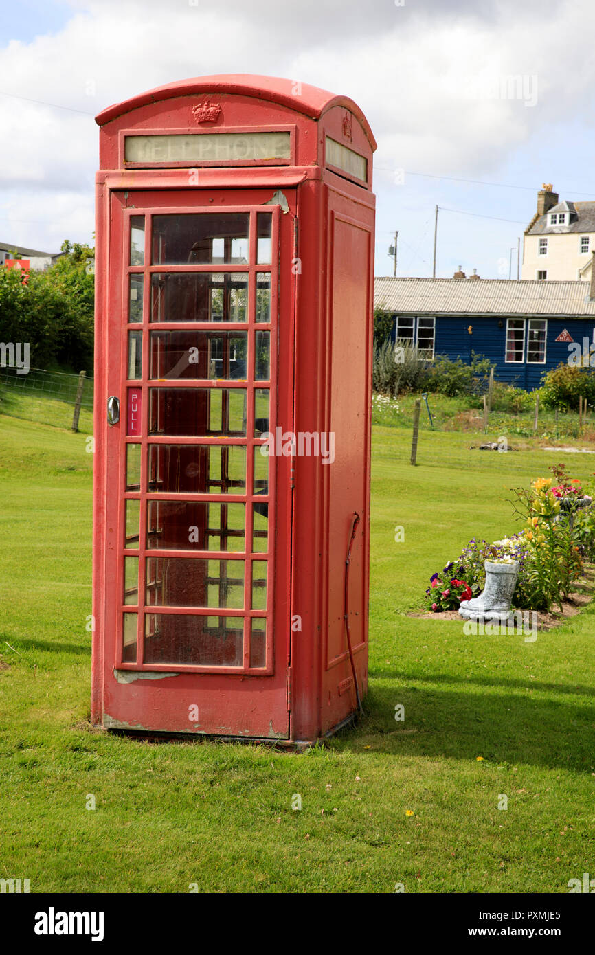 Une boîte de téléphone rouge à Durness, Ecosse, Highlands, Royaume-Uni Banque D'Images