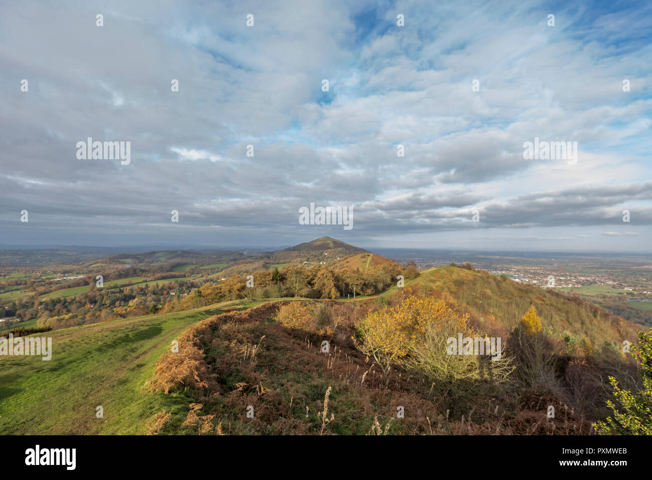 Au début de l'automne la lumière sur les collines de Malvern, à la nord, Worcestershire, Angleterre, RU Banque D'Images