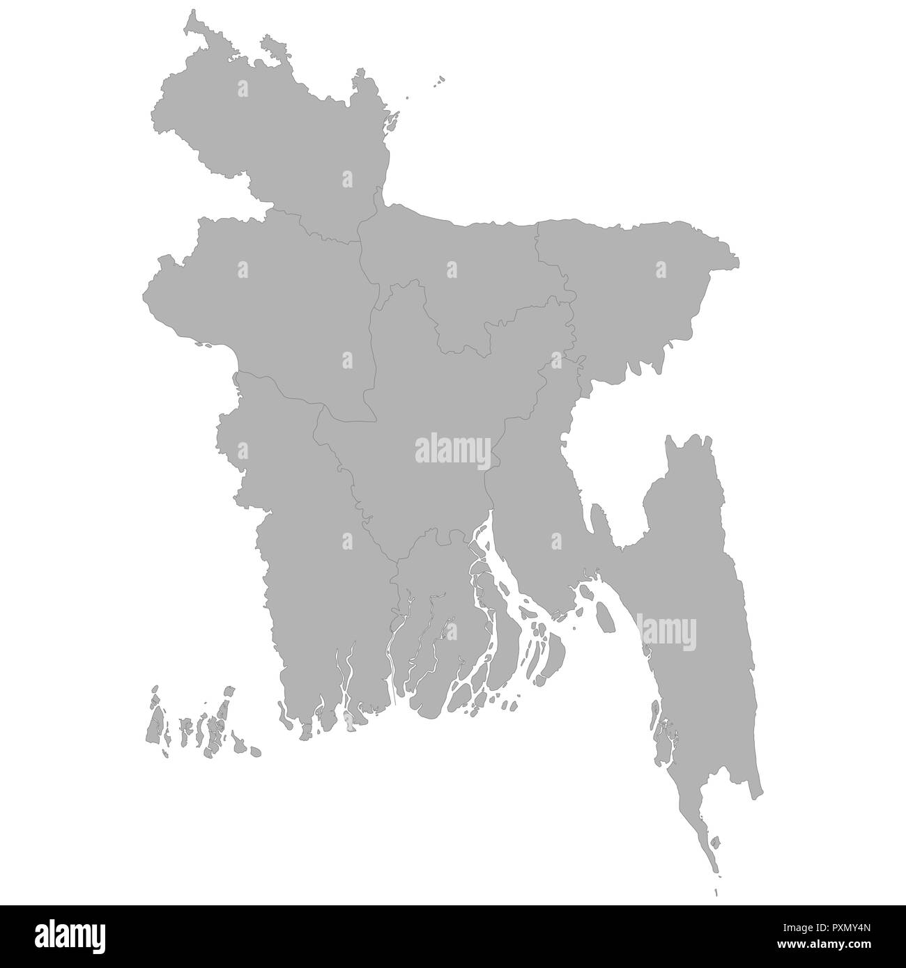 Carte de haute qualité du Bangladesh avec des frontières des régions sur fond blanc Illustration de Vecteur