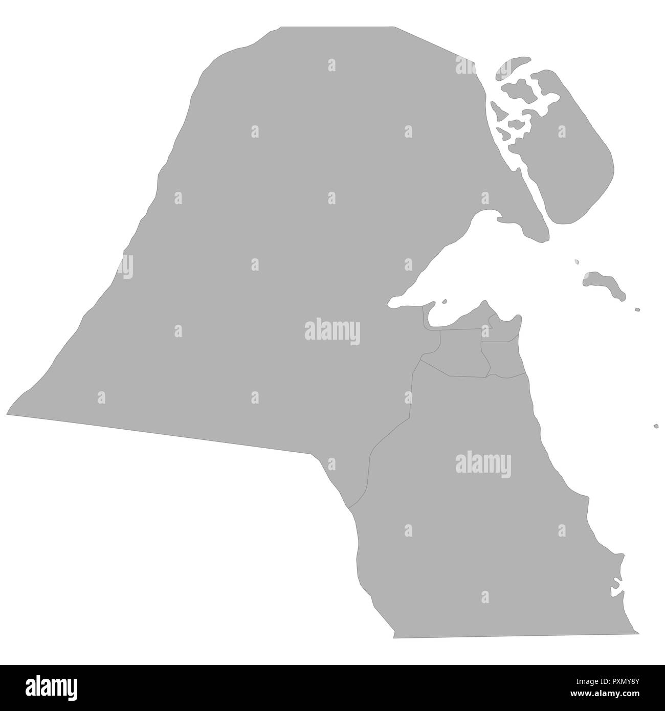 Carte de haute qualité du Koweït et les frontières des régions sur fond blanc Illustration de Vecteur