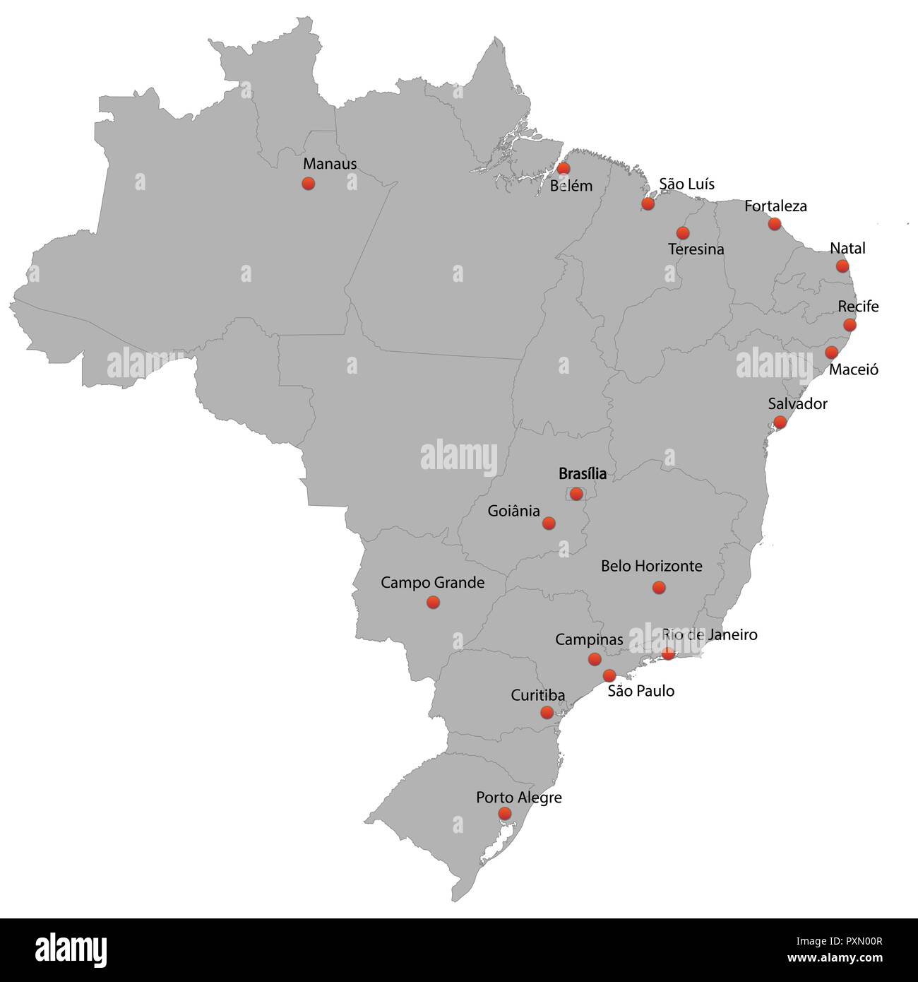 Carte détaillée du Brésil avec les villes Illustration de Vecteur